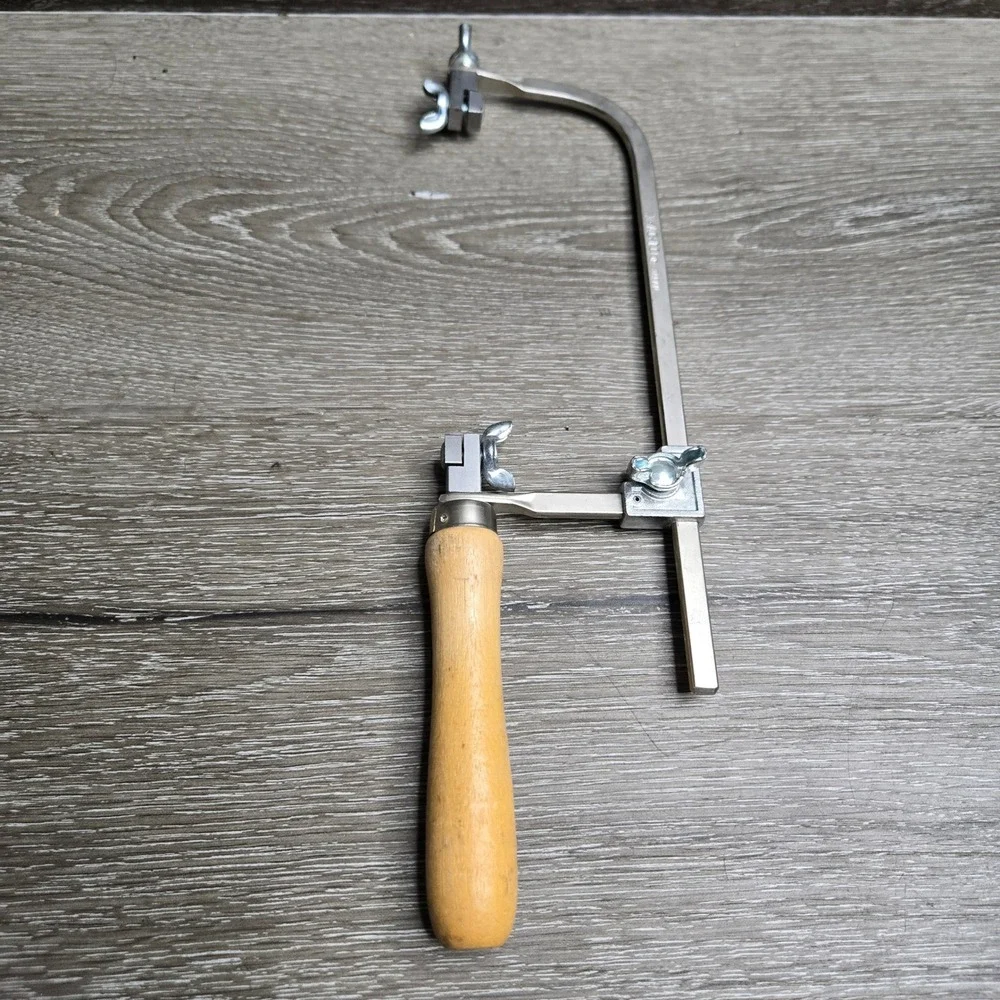 Vintage X-ACTO Adjustable Jewelers Coping Saw Frame Wood Handle Japan Silver